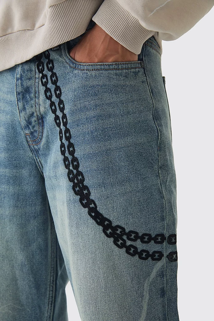 Baggy Rigid Laser Print Lightning Jeans | boohooMAN USA Baggy Rigid Laser Print Lightning Jeans | boohooMAN USA